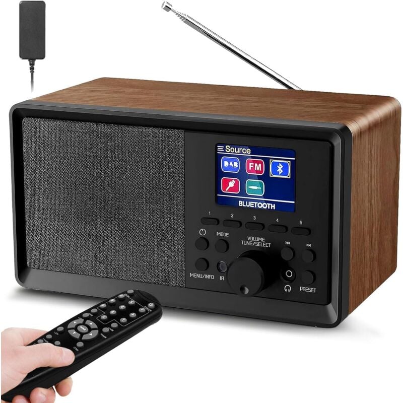 Image of Radio DAB con telecomando - Radio DAB Plus con Bluetooth, DAB+/FM - Retro - Legno - Radio da cucina digitale - Radiosveglia con doppia sveglia