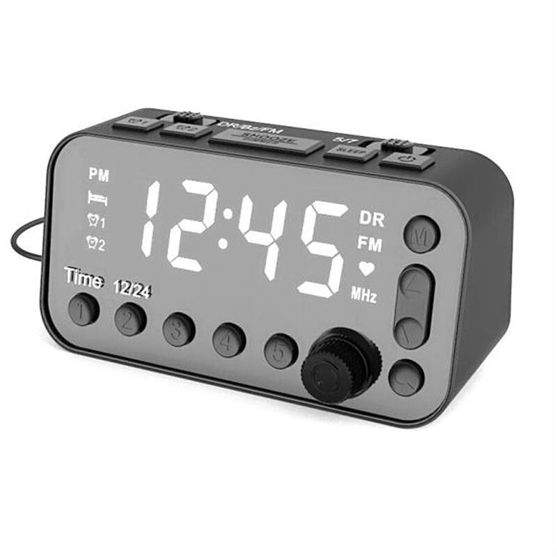 

Radio DAB y FM Reloj despertador digital Retroiluminacion LCD Doble puerto USB Temporizador de apagado para viajes de dormitorio de oficina, Negro