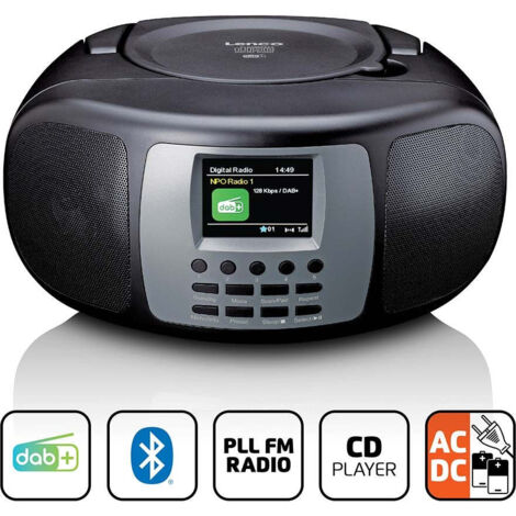 Radio dabfm portable avec lecteur cd bluetooth et grand ecran couleur lcd noir