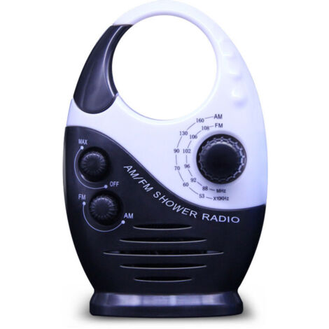 Radio de douche étanche, mini radio de douche portable AM ​​FM avec volume réglable, radio avec poignée supérieure, convient pour douche/chevet/garage, noir