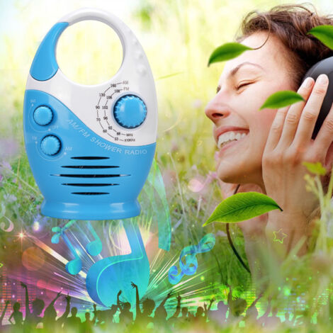 Radio de ducha inalámbrica AM/FM, radio de ducha portátil sin pilas, radio de ducha con mando a distancia, superficie de ABS resistente a salpicaduras, azul