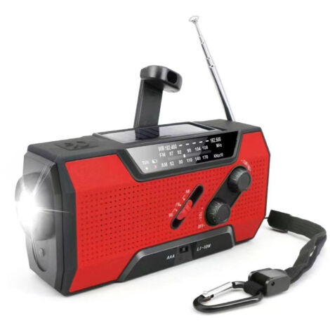 Radio de emergencia con batería externa integrada de 2000 mAh - Radio portátil - Radio con dinamo - Radio de emergencia con dinamo solar - Roja
