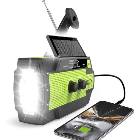 Radio de emergencia con manivela, 4000 mAh, alimentada por energía solar, portátil, AM/FM/NOAA, cargador de teléfono móvil, para el hogar, ecológica