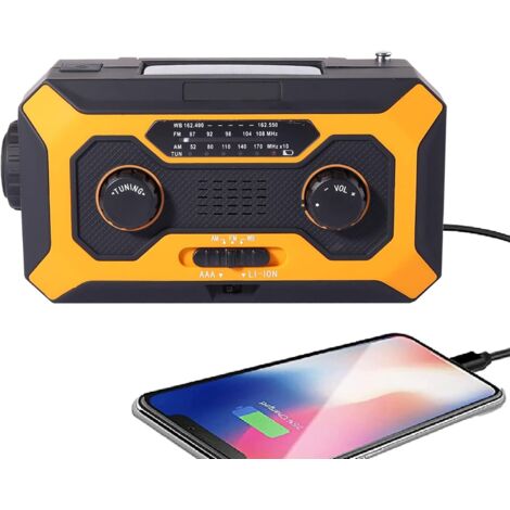Radio de emergencia, radio meteorológica portátil AM/FM con alarma SOS, lámpara de lectura, linterna brillante incorporada, batería externa de 2000 mAh, radio de emergencia, radio de supervivencia sol