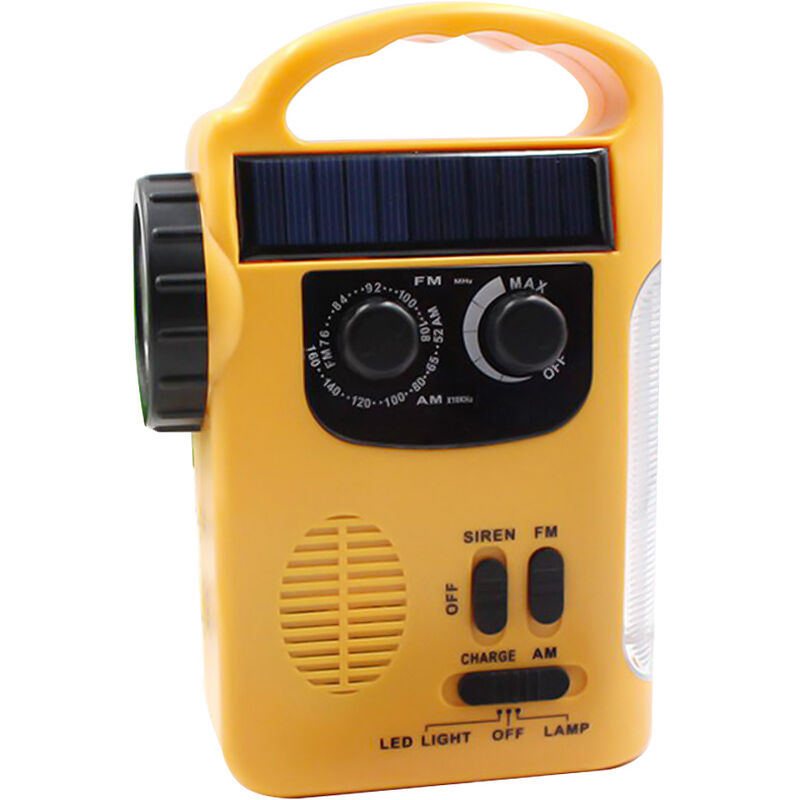 

Radio de mano con energia solar de uso multiple Linterna 5LED Luz de lectura 8LED Carga USB Cargador de emergencia Alarma de emergencia, naranja