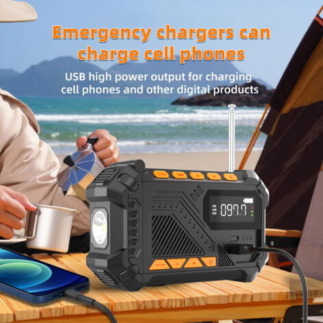 Radio de secours solaire multifonction : lampe torche, powerbank, chargeur manuel pour camping urgence,noir