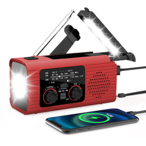 Radio de survie à manivelle, alimentée à l'énergie solaire, avec batterie externe, lampe torche LED, alarme SOS, idéale pour les situations d'urgence et le camping.