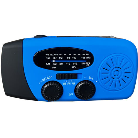 Radio de survie à manivelle avec lampe torche LED, radio météo AM/FM portable, batterie externe 2000mAh pour téléphone, recharge USB et solaire pour camping et urgences.