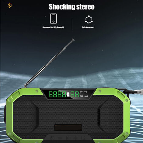 Radio de survie à manivelle et solaire Radio d'urgence avec lampe torche, SOS et batterie externe 5000mAh pour camping et randonnée