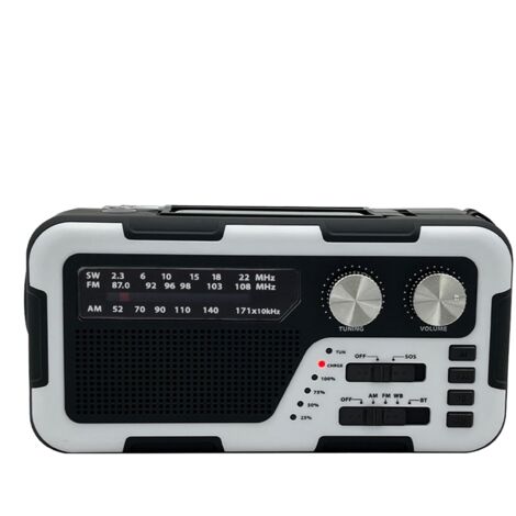 Radio de Survie à Manivelle - Radio à Manivelle et Solaire pour Extérieur avec Lampe Torche - Enceinte sans Fil Étanche avec Éclairage pour Camping Randonnée Cadeaux Famille