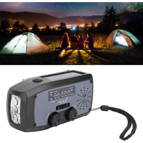 Radio de survie portable avec LED et batterie 2000mAh - AM/FM/NOAA, recharge manuelle/solaire/USB pour camping