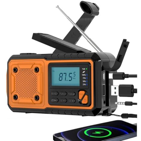 Radio de survie rechargeable 4000mAh - AM/FM/OC à manivelle et solaire, lampe de poche, signal SOS, parfaite pour randonnée et urgences