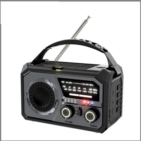 Radio de survie solaire et manivelle - 16000mAh batterie externe, alerte météo NOAA, lampe torche, chargeur téléphone pour camping et urgences (Gris)