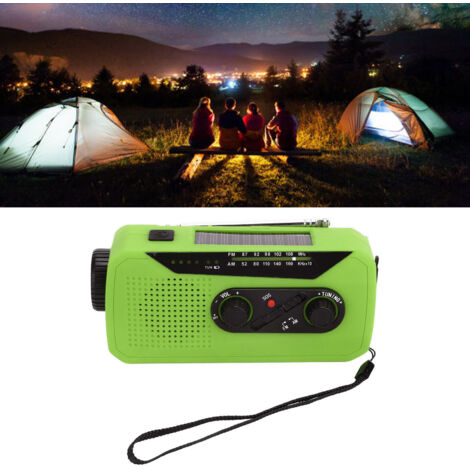 Radio de Survie : Station Polyvalente FM/AM/WB (NOAA) avec Flash LED, Générateur Manuel/Solaire, Batterie 2000mAh IPX3, Antenne 5 Sections Rotative, Chargeur USB, 15x6.5x4cm (ABS) - Green EU
