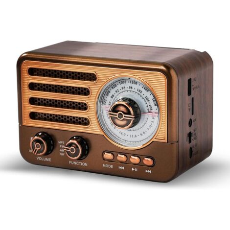 Radio de transistores retro AM FM SW con pilas, pequeña radio portátil recargable con batería de iones de litio de 1800 mAh, compatible con tarjeta TF/Aux/reproductor de MP3 USB