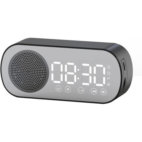 Radio despertador digital portátil con altavoz Bluetooth, pantalla LED grande, radio despertador matutina para dormitorio u oficina, color negro.