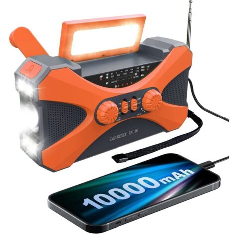 Radio di emergenza 10000mAh caricabatteria solare portatile a manovella torcia LED arancione