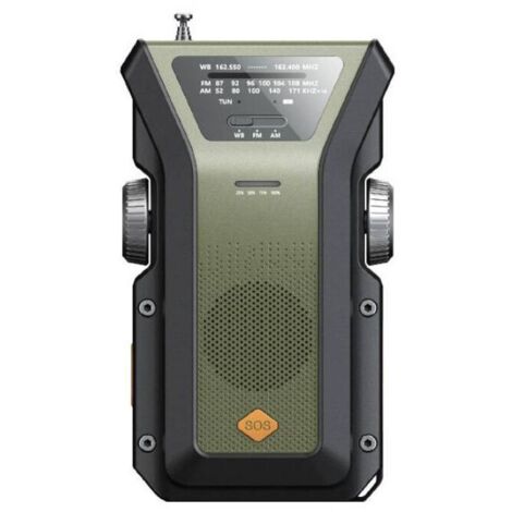 Radio di emergenza, radio meteo portatile AM/FM/WB (NOAA), 4000 mAh, Type-C/solare/manovella, 3 modalità di ricarica, allarme SOS