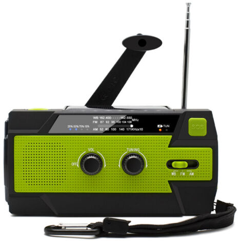 Radio di emergenza solare 2.0, radio di emergenza a manovella, radio AM/FM portatile, caricabatterie per torcia per telefono cellulare (verde)