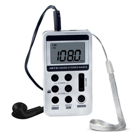 Radio digitale AM/FM HanRongDa HRD-103, ricevitore stereo a 2 bande, radio tascabile portatile con cuffie, schermo LCD, batteria ricaricabile e cinturino da polso.
