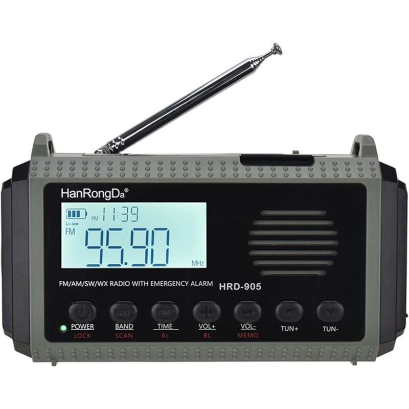 Radio d'urgence 10000MAH Radio météo solaire à manivelle AM/FM/SW/NOAA Radio portable à ondes courtes avec chargeur de téléphone portable, prise pour