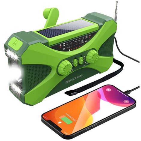 Radio d'urgence à manivelle  10000 mAh, radio solaire pour le camping et l'équipement de survie