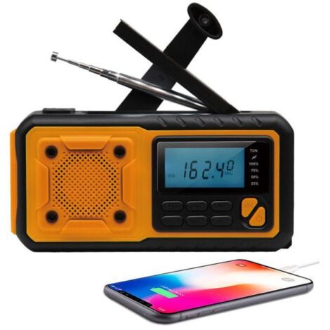 Radio d'urgence à manivelle alimentée à l'énergie solaire avec batterie externe de 4 000 mAh