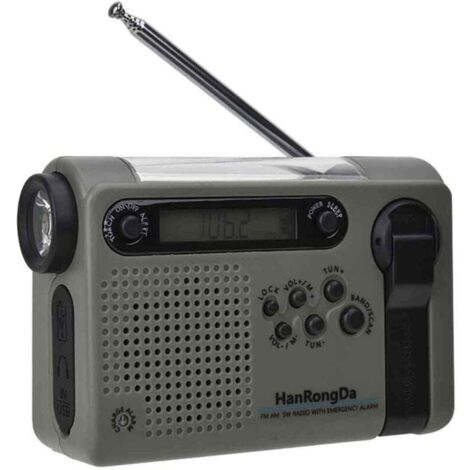 Radio d'Urgence à Manivelle et Solaire 2000mAh - Radio FM/AM - Chargeur USB - Lampe Torche LED - Version UK