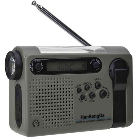 Radio d'Urgence à Manivelle et Solaire 2000mAh - Radio FM/AM - Chargeur USB - Lampe Torche LED - Version UK