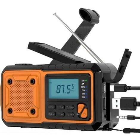FLITI Radio d'urgence à manivelle - Radio portable AM/FM et ondes courtes avec chargement solaire/USB/manivelle, batterie rechargeable 4000 mAh, lampe de poche, lampe de lecture et SOS pour la survie, la ra