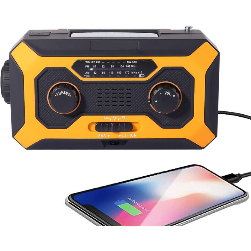 Radio d'urgence, Radio Météo Portable AM/FM avec Lampe De Lecture D'alarme SOS Torche Lumineuse Intégrée 2000 MAh Power Bank Radio d'urgence Radio De