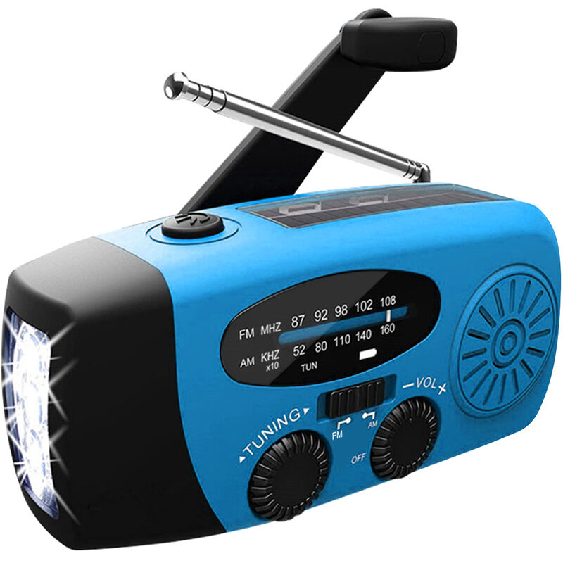 Decdeal - Radio d'urgence, radio météo solaire à manivelle, 1200 mAh am/fm/noaa, radio météo d'urgence, banque d'alimentation portable, bleu