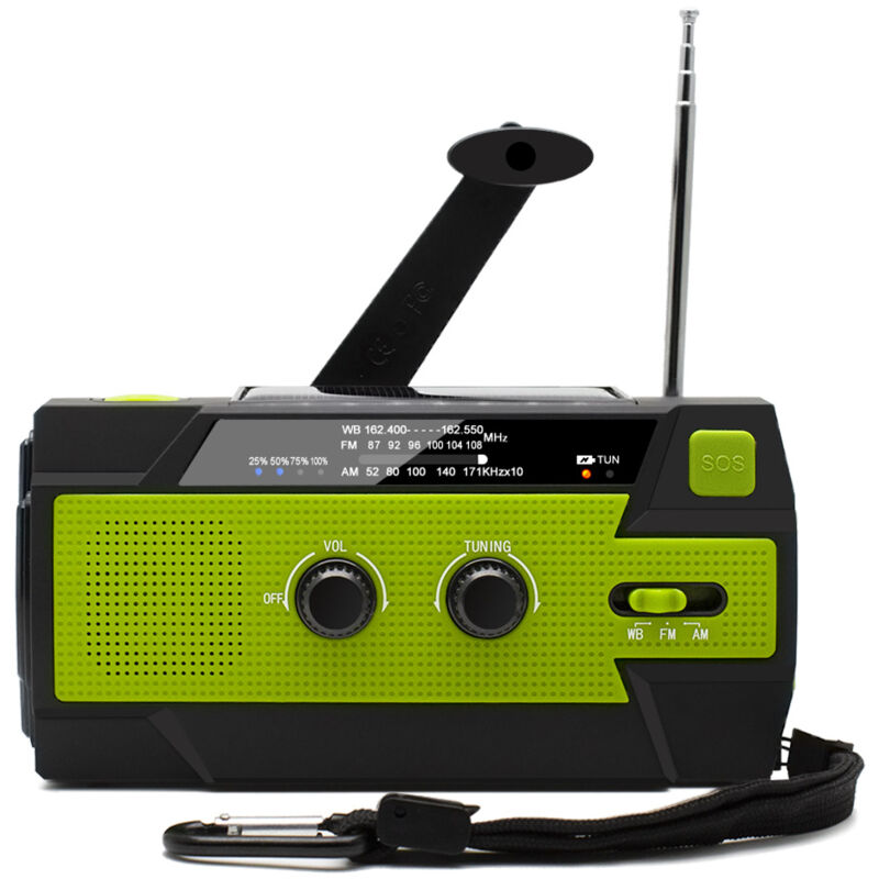 Radio d'urgence solaire 2.0, radio d'urgence à manivelle, radio AM/FM portable, chargeur de lampe de poche pour téléphone portable (vert)