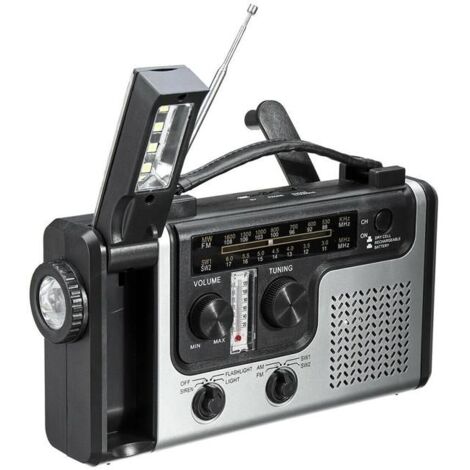 Radio d'urgence solaire portable à manivelle, DAB +, BT, FM, alarme SOS, 5000 mAh, lampe de lecture