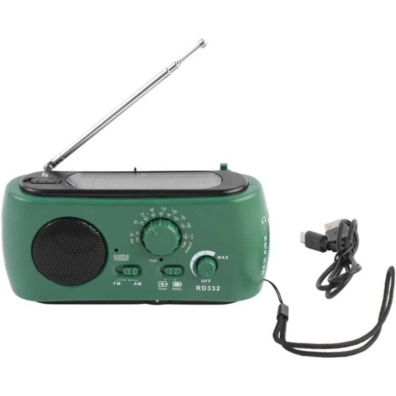 Radio d'urgence solaire portable avec lampe de poche LED et chargeur USB, manivelle FM AM pour le camping et la survie
