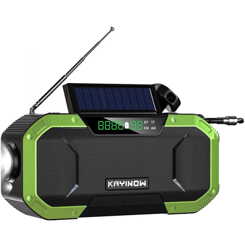 Radio Dynamo Portable de Survie Bluetooth - Batterie 5000mAh - Chargeur USB pour Smartphone - Lampe Torche, FM/AM - Radio Solaire à Manivelle idéale