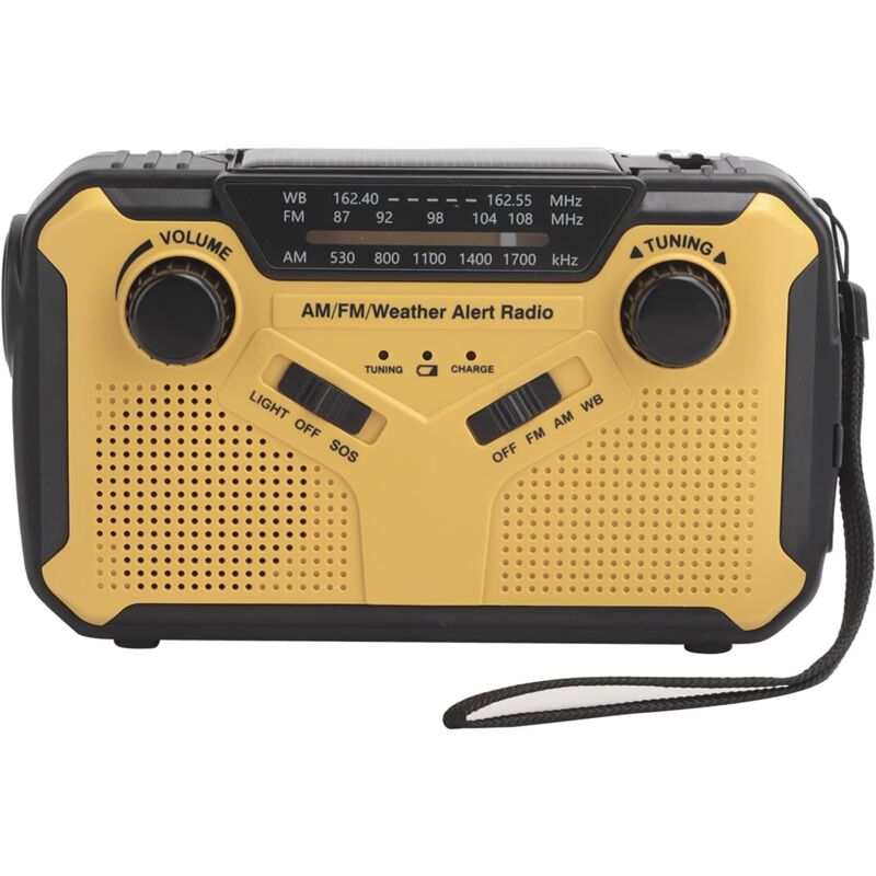 Radio FM AM Extérieure Portable pour SOS, Radio d'urgence Solaire avec Capacité de Batterie Portable 2500MAH, Lampe de Poche LED Lumineuse et Lampe