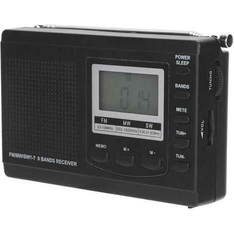 Radio FM/AM/OC Portable avec Horloge Numérique et Écouteurs 3.5mm - Mini Stéréo HRD-310
