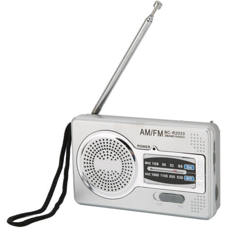 Radio FM AM Portable Mini avec DSP - Haut-parleur et Jack Casque, Gris Argenté