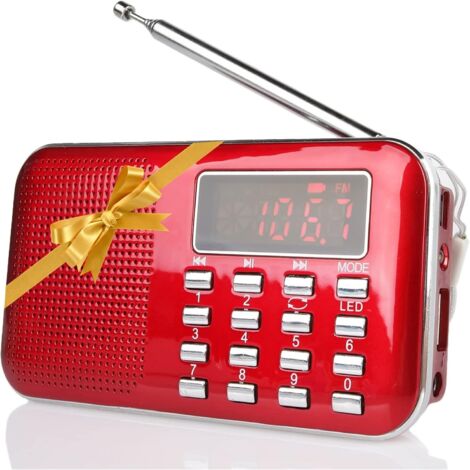 Radio FM/AM portátil recargable RF23 con USB, Micro-SD y reproductor MP3 integrado (rojo)