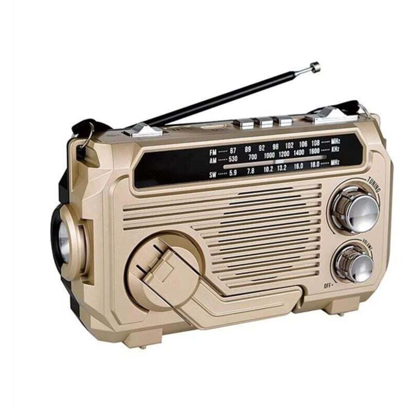 Radio FM AM SW à Charge Solaire, Récepteur de D'Urgence Manivelle, Bluetooth 5.2, Support TF USB, Or