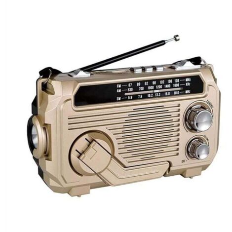 Radio FM AM SW à Charge Solaire, Récepteur de D'Urgence Manivelle, Bluetooth 5.2, Support TF USB, Or