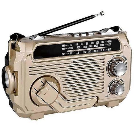 Radio FM AM/SW à énergie solaire, radio d'urgence, récepteur à manivelle, Bluetooth 5.2, compatible TF et USB, finition or.