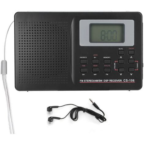 Radio FM/AM/SW/MW Mini avec Réveil Numérique et Écouteurs - CS-106