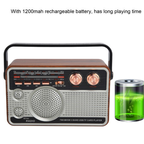 Radio FM/AM/SW portable Bluetooth rechargeable USB pour clé USB/carte mémoire