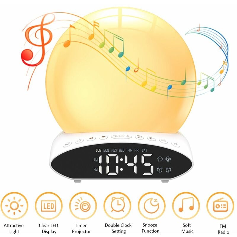 

Happyshopping - Radio FM multifuncional 4 en 1 Luz de despertador Reloj despertador Proyector T-ime Lampara de escritorio 2 * AAA Funcion de memoria