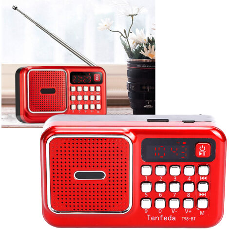 Radio FM portátil con reproductor de MP3, elegante diseño en ABS, dimensiones compactas de 11,8 x 7 x 3,5 cm para el hogar o la oficina.