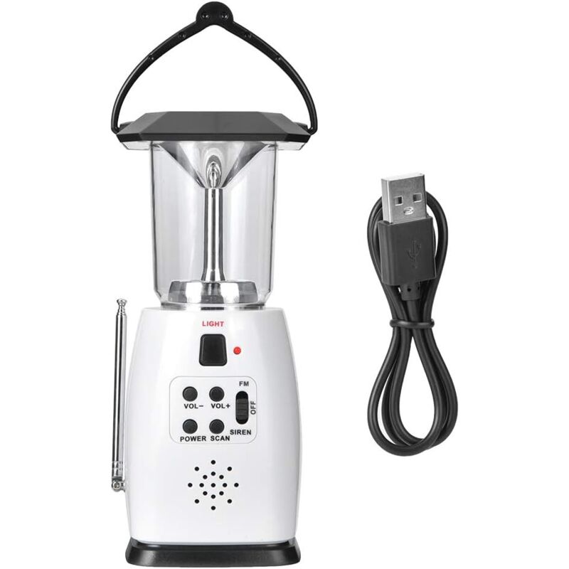 Radio FM Solaire, Radio à Manivelle Solaire D'urgence, Lampe de Poche LED, Recharge de Téléphone