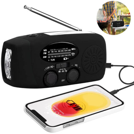 Radio ibrida AM/FM - ricaricabile tramite energia solare, manovella e USB - batteria da 1000 mAh - radio di emergenza - radio compatta per campeggio e attività all'aperto