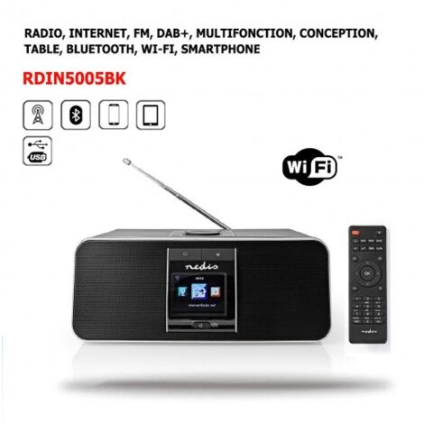 Radio Internet Bluetooth Wi-Fi FM, DAB+ Multifonction Conception de Table, Smartphone Tablette, Ecran Couleur, AirMusic, Usb